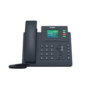 Yealink SIP-T33G 4-line Gigabit IP desk phone featuring a 2.4-inch color LCD display on an adjustable desktop stand