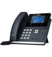 Yealink SIP-T46U 16-line Gigabit IP desk phone featuring a 4.3-inch color LCD display on a desktop stand